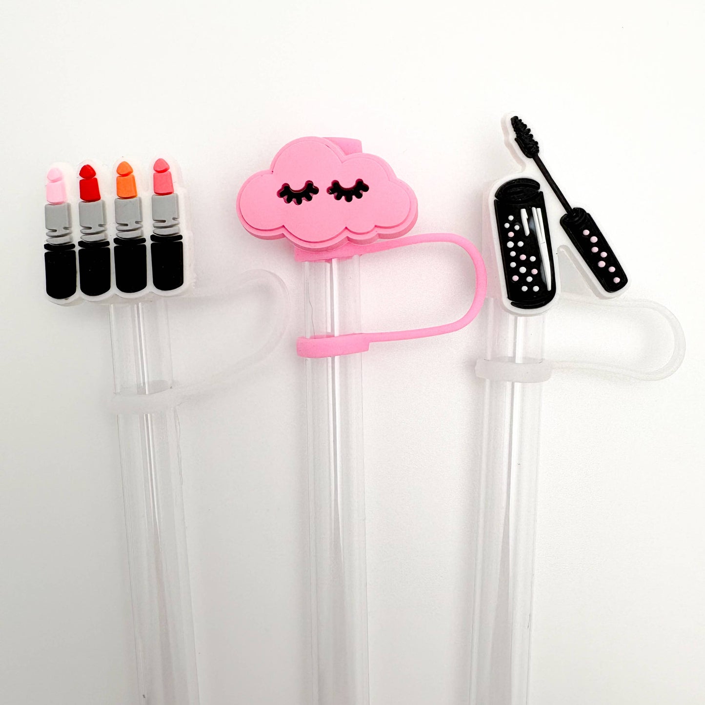 Straw Topper 3 pack - Makeup Theme, Eyelashes, Mascara, Lips