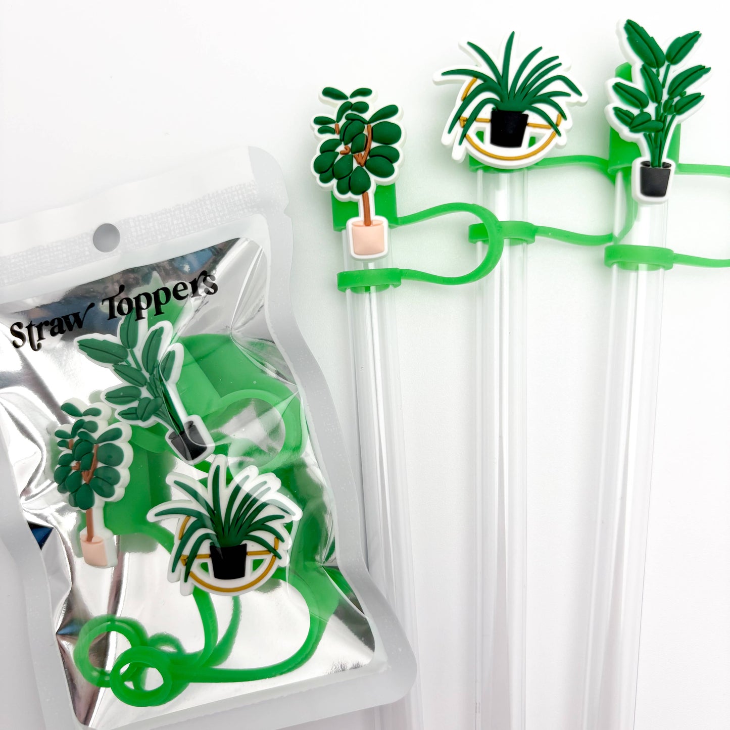 Straw Topper 3 pack - Leafy Potted Plants
