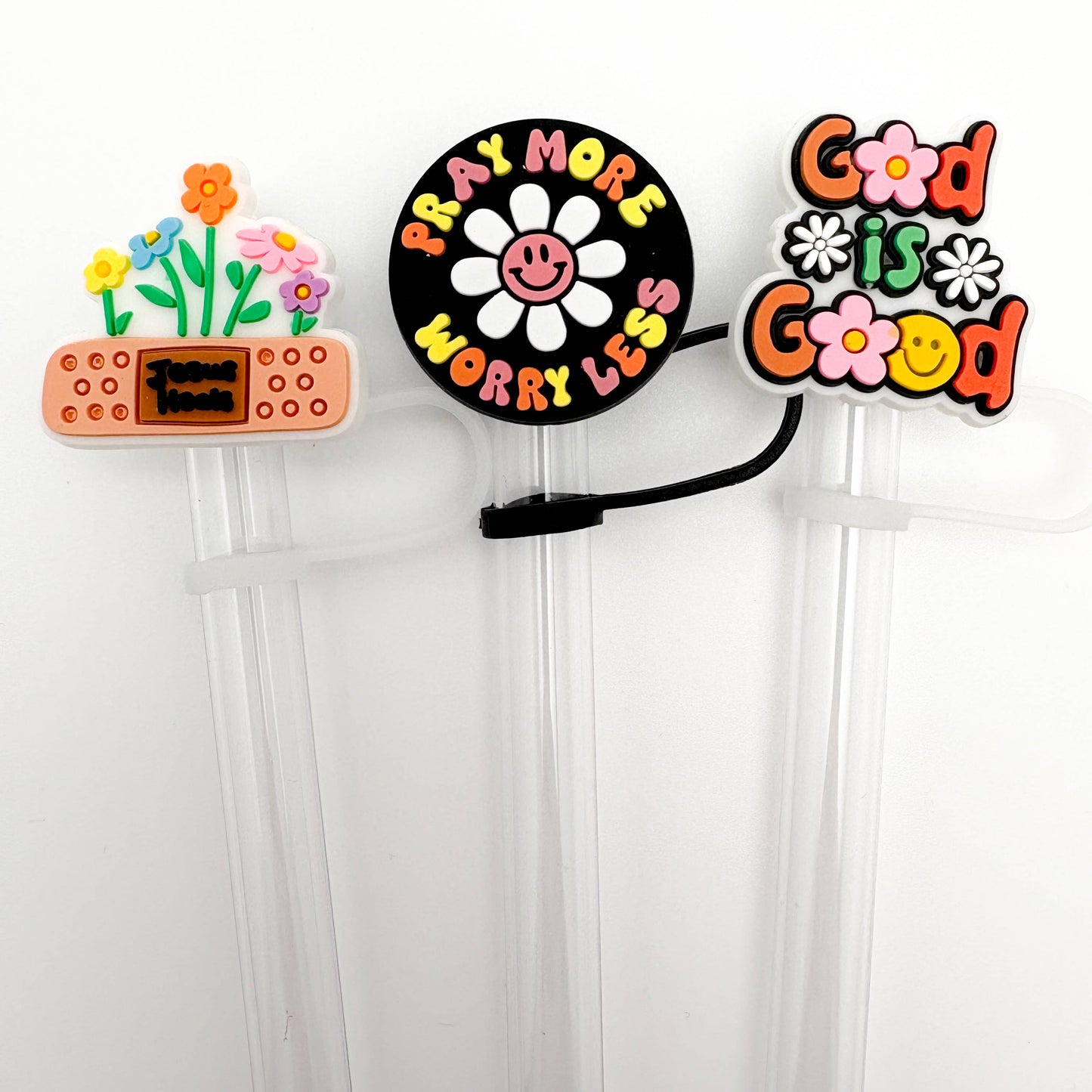 Straw Topper 3 pack - Christian Jesus Heals, God is Good