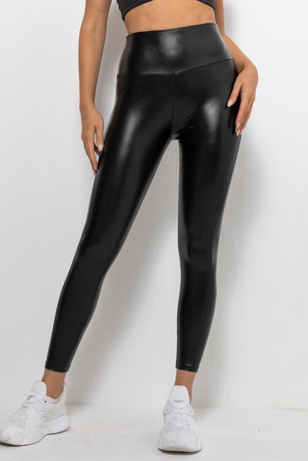 Black Faux Leather High Waist Sports Leggings – Ohana Boutique