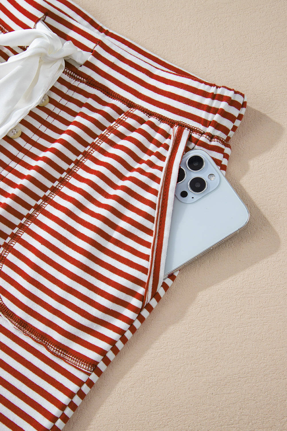 Red Stripe Top and Knotted Waist Pants Lounge Set