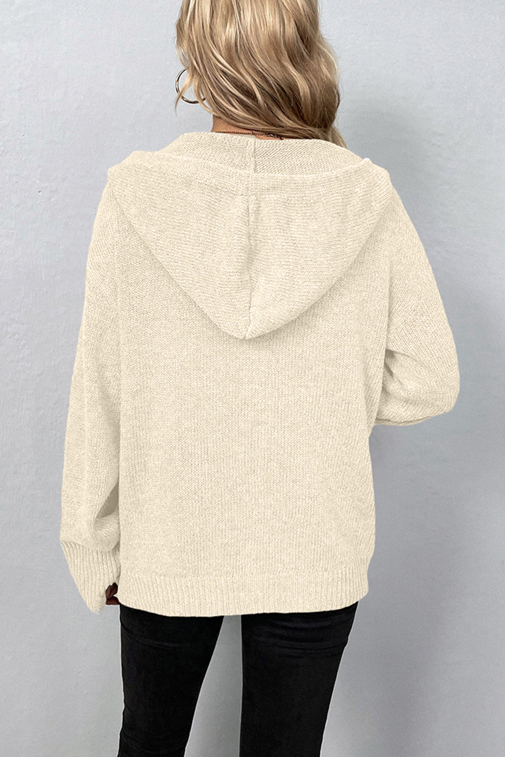 Drawstring Hooded Button Up Sweater Cardigan