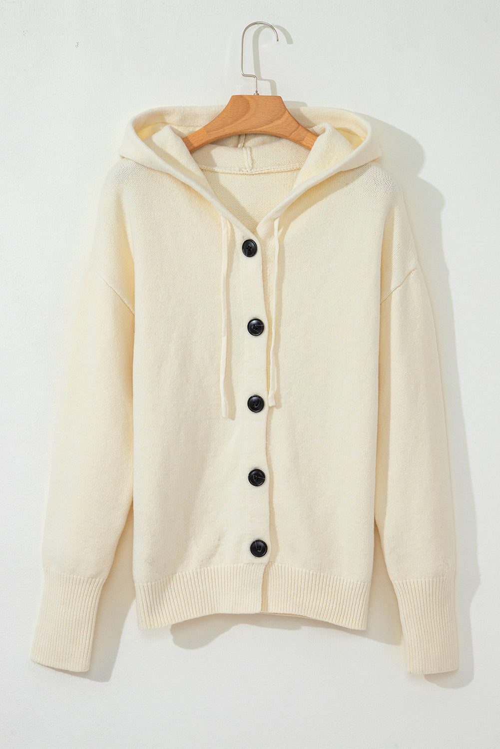 Drawstring Hooded Button Up Sweater Cardigan