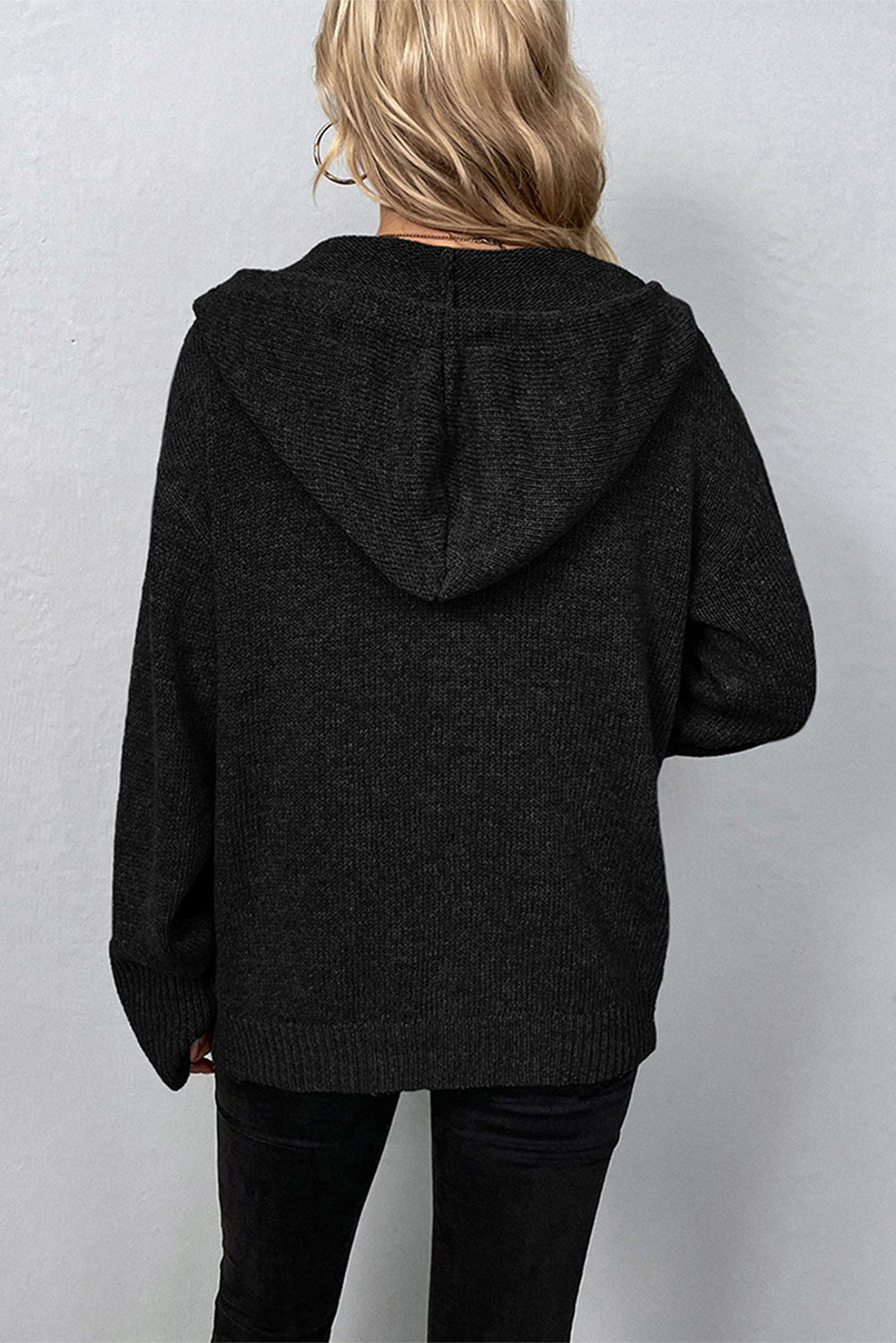Drawstring Hooded Button Up Sweater Cardigan