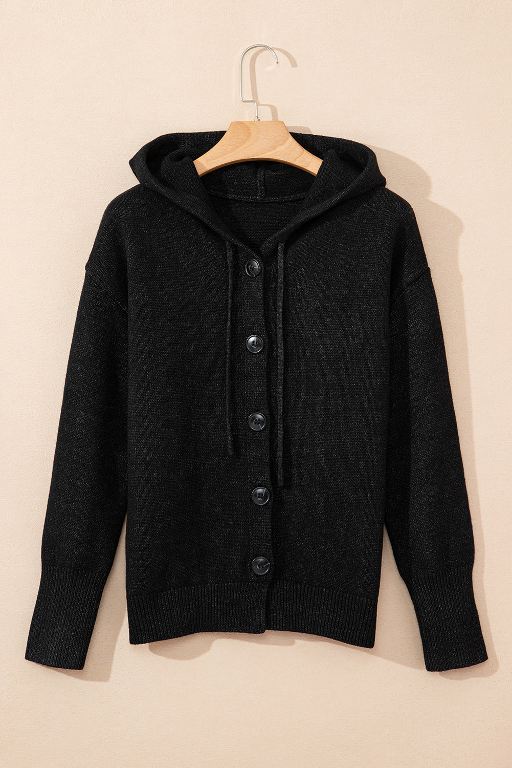 Drawstring Hooded Button Up Sweater Cardigan