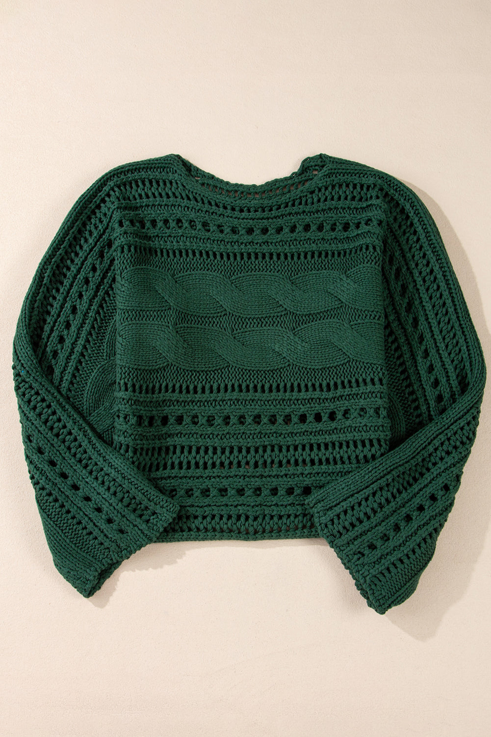 Green Hollow-out Cable Knit Cropped Sweater
