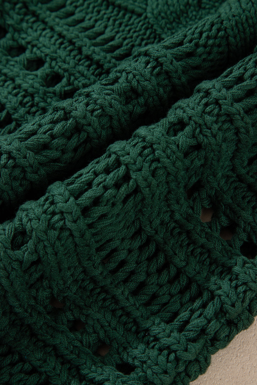 Green Hollow-out Cable Knit Cropped Sweater