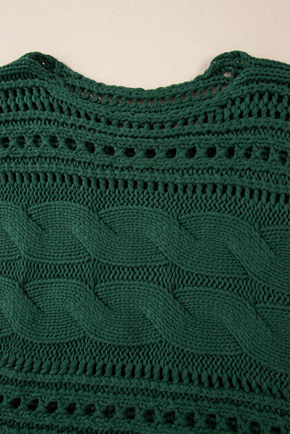 Green Hollow-out Cable Knit Cropped Sweater