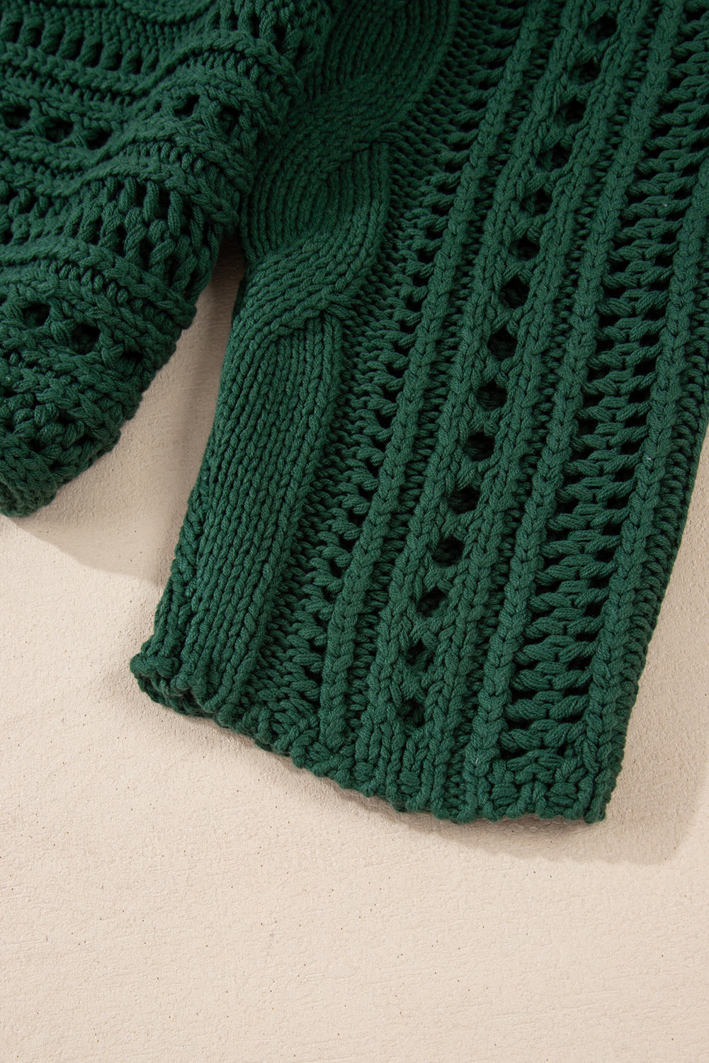 Green Hollow-out Cable Knit Cropped Sweater