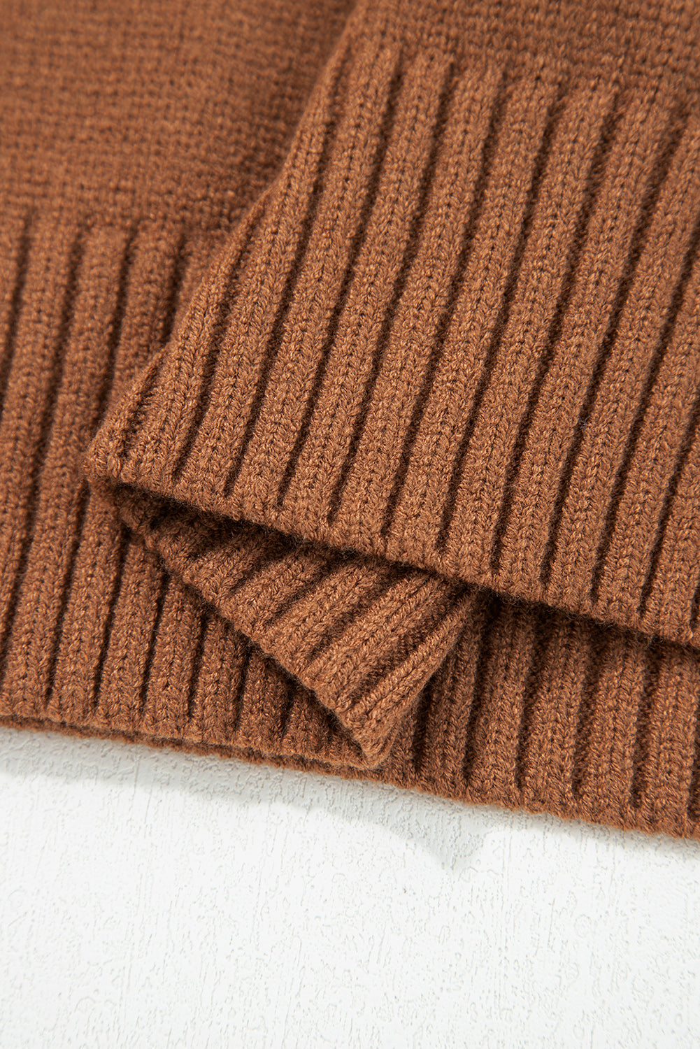 Brown Collared V Neck Ribbed Edge Sexy Elegant Sweater
