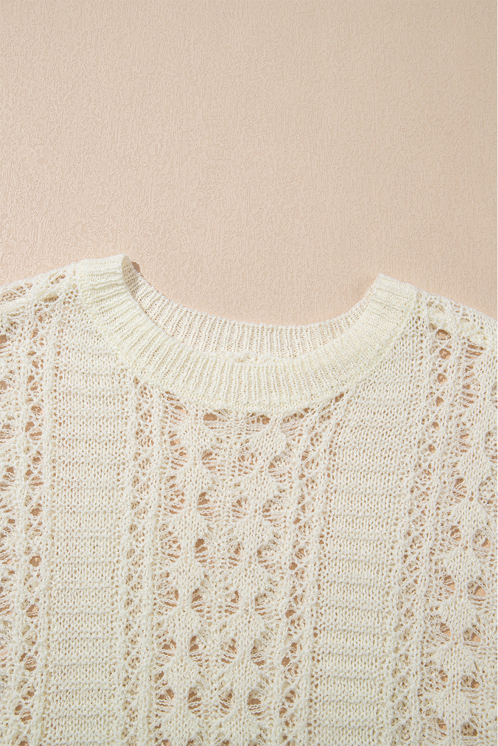 White Hollow Out Knit Drop Shoulder long sleeve Sweater
