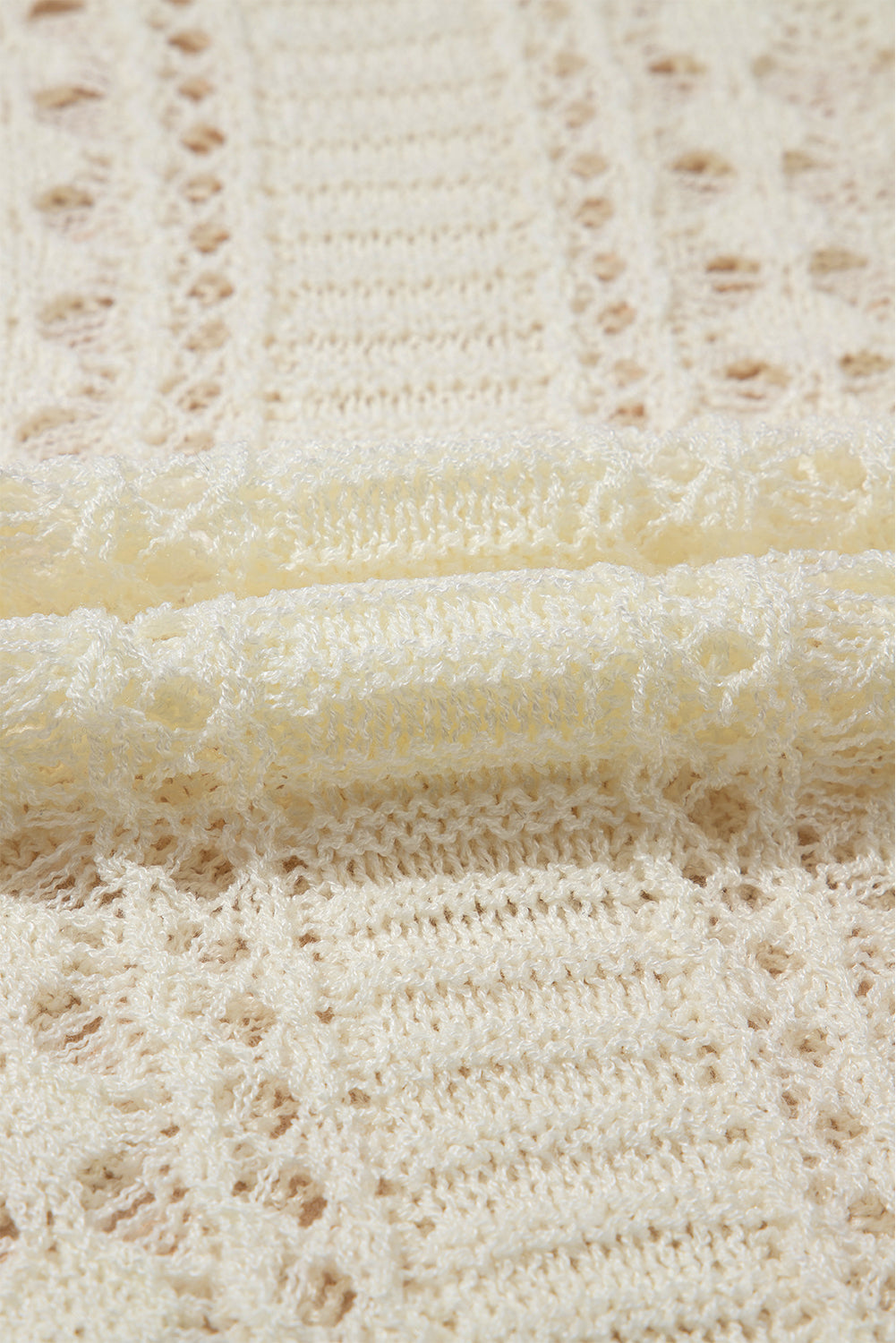 White Hollow Out Knit Drop Shoulder long sleeve Sweater