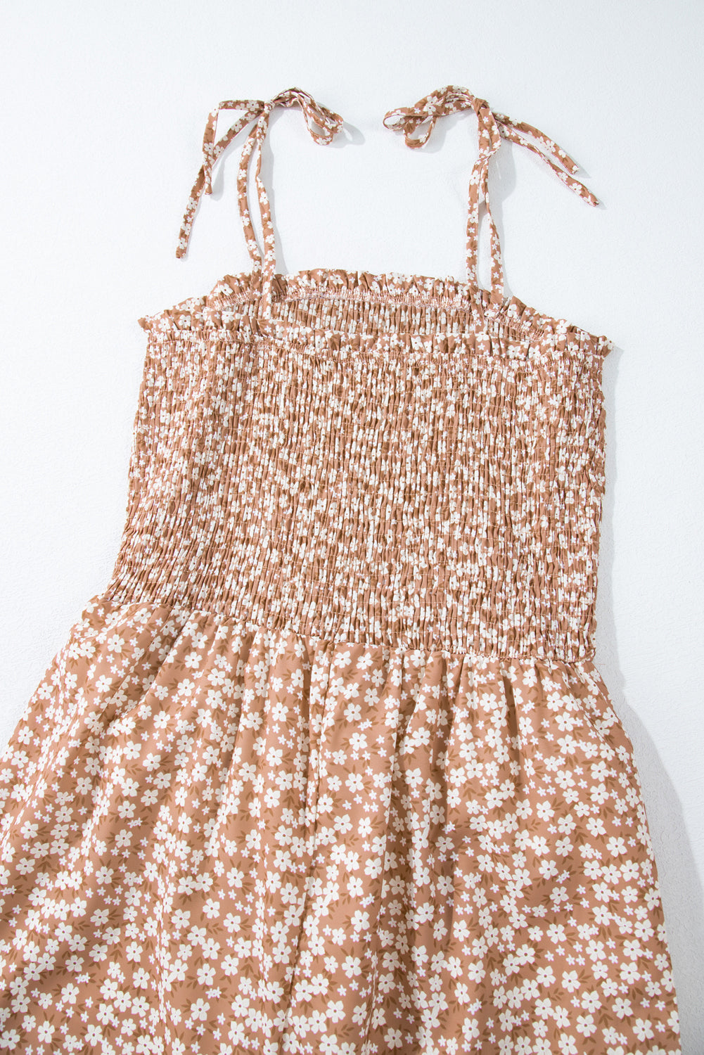 Khaki Thin Straps Wide Leg Floral Jumpsuit