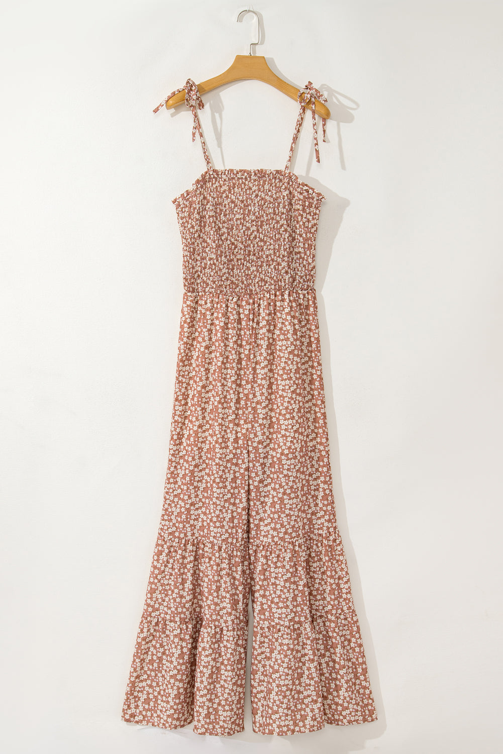 Khaki Thin Straps Wide Leg Floral Jumpsuit