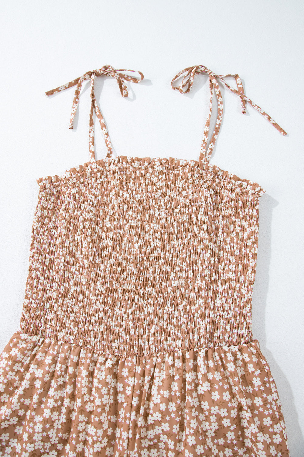 Khaki Thin Straps Wide Leg Floral Jumpsuit