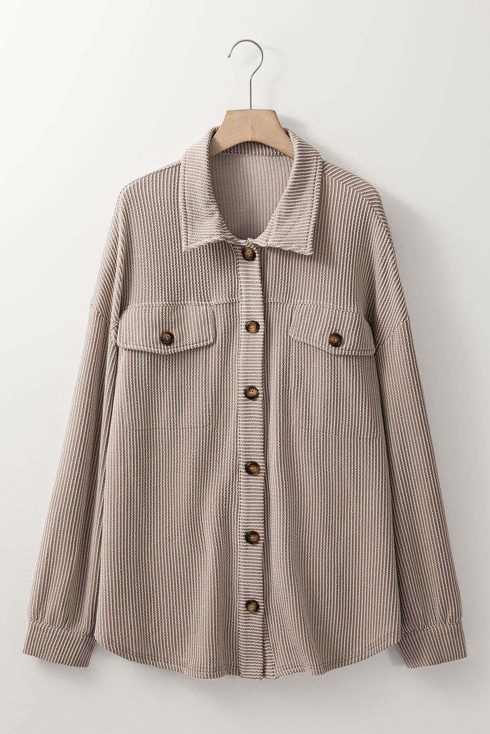 Smoke Gray Solid Corded Shacket