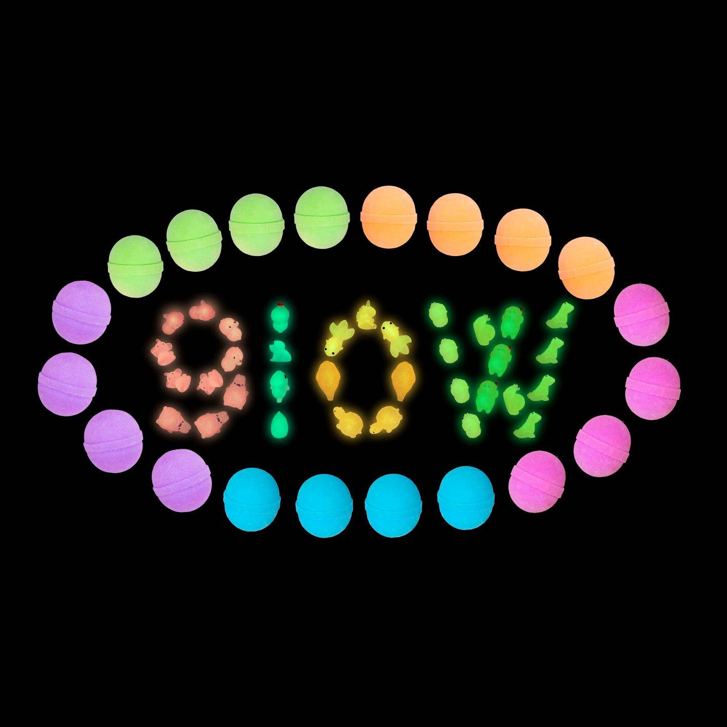 Bath Bombs with GLOW IN THE DARK surprises, Display
