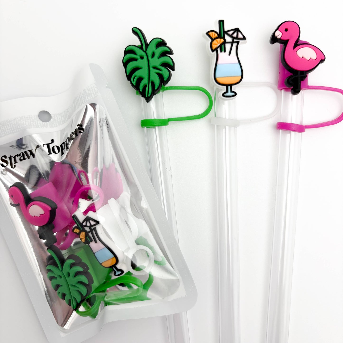 Straw Topper 3 pack - Monstera Leaf, Flamingo, Cocktail
