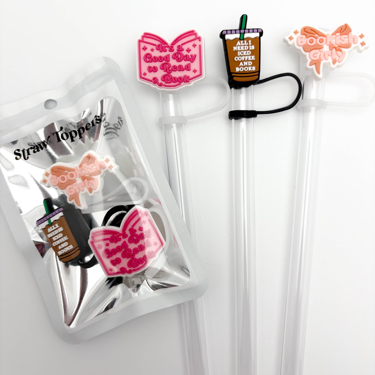 Straw Topper 3 pack - Bookish Theme, Iced Coffee & Books