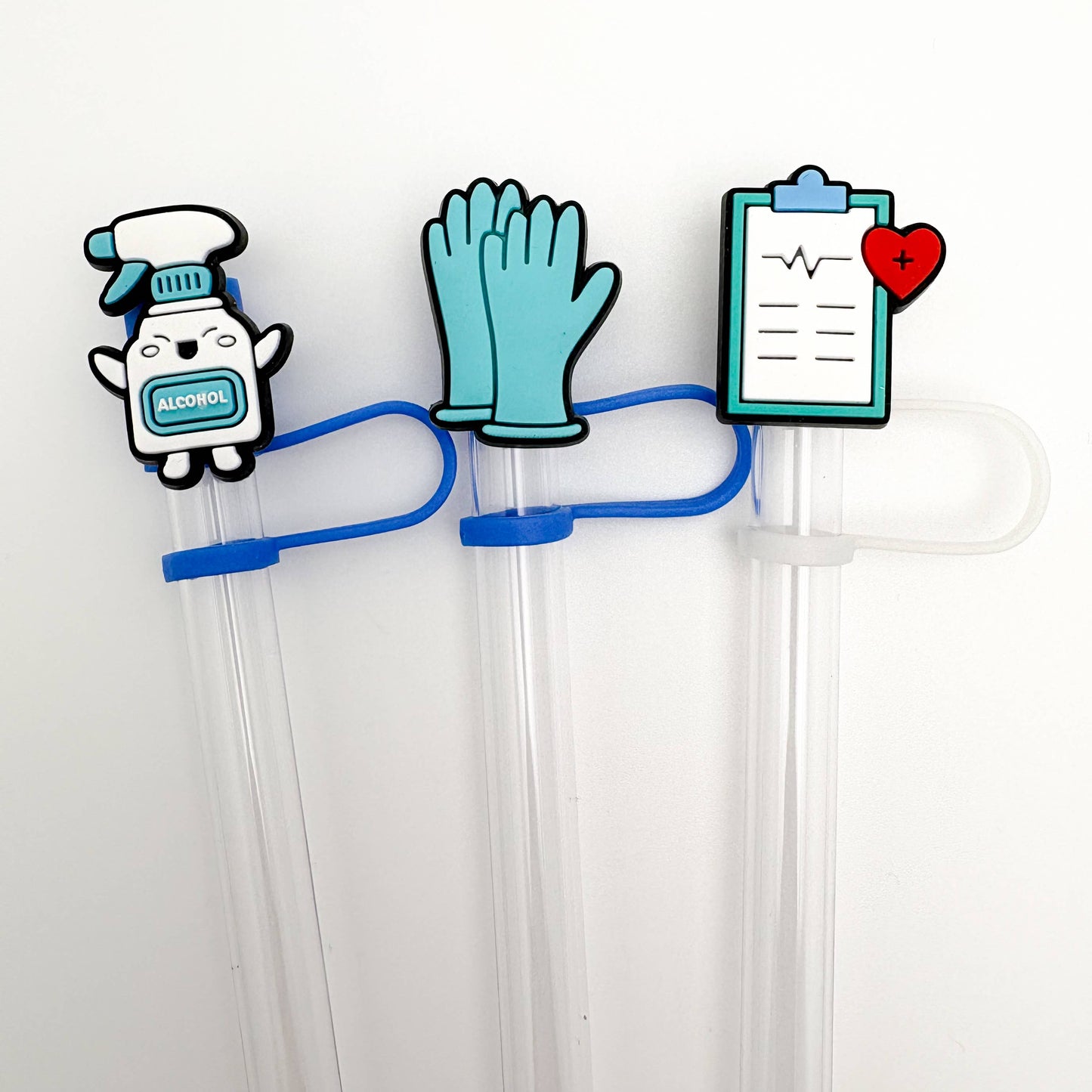 Straw Topper 3 pack - Medical Gloves, Alcohol, Clipboard