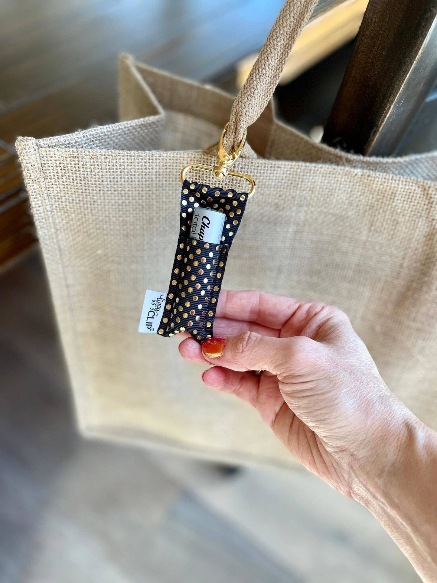 Gold Dots on Navy LippyClip® Lip Balm Holder for Chapstick