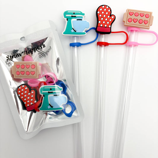 Straw Topper 3 pack - Baking Theme Mixer, Oven Mitt, Cookies