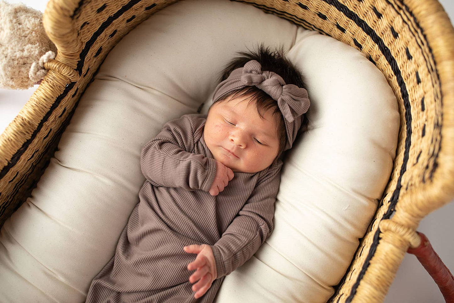 Cocoa Brown Ribbed Knotted Newborn Baby Gown sleepwear