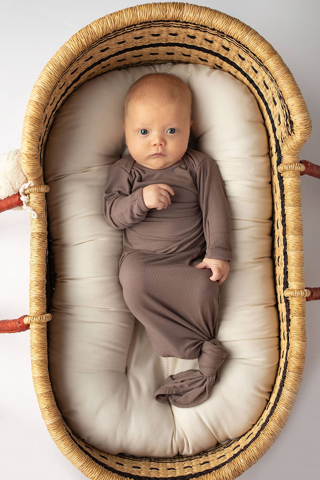 Cocoa Brown Ribbed Knotted Newborn Baby Gown sleepwear