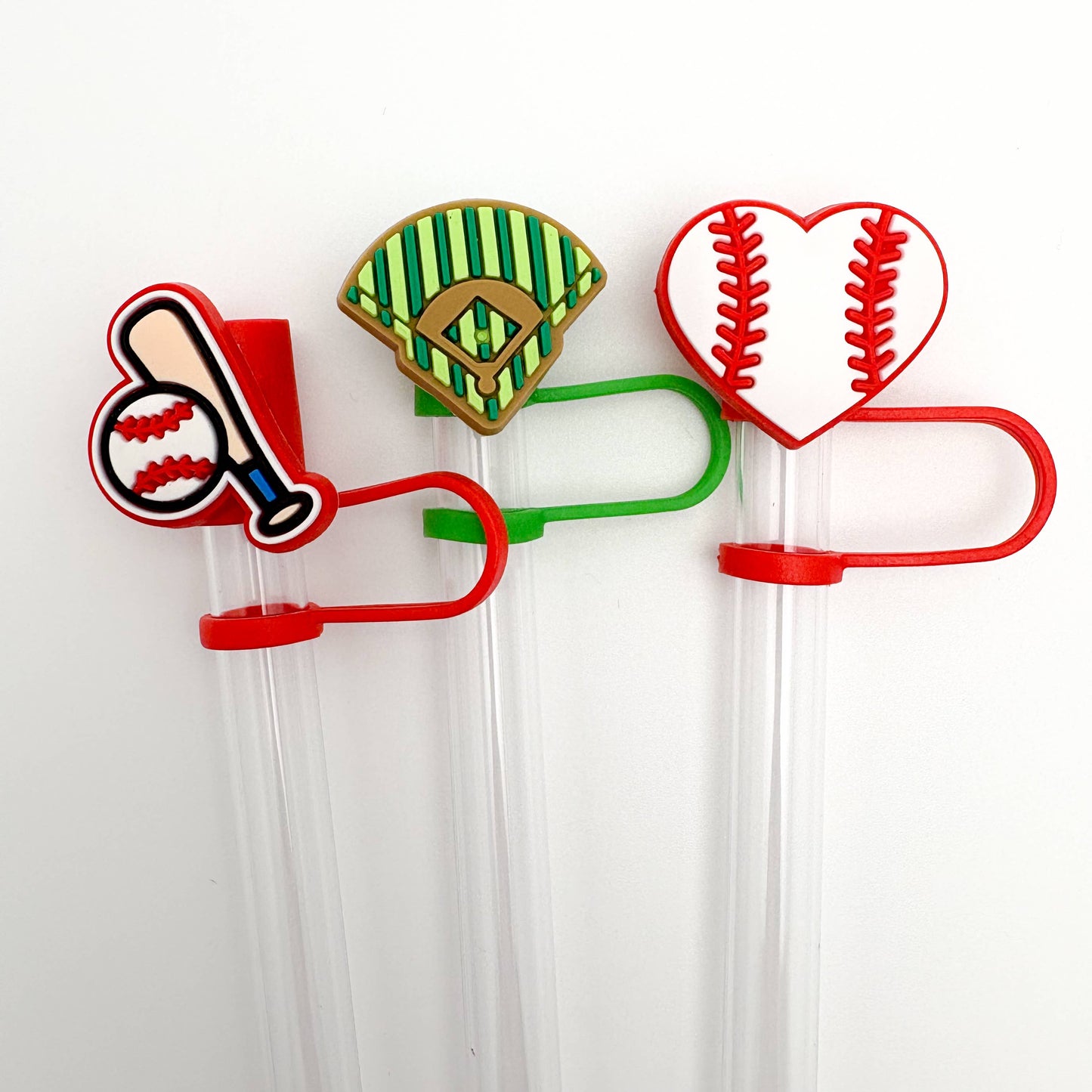 Straw Topper 3 pack - Heart Baseball, Baseball Field, Bat 