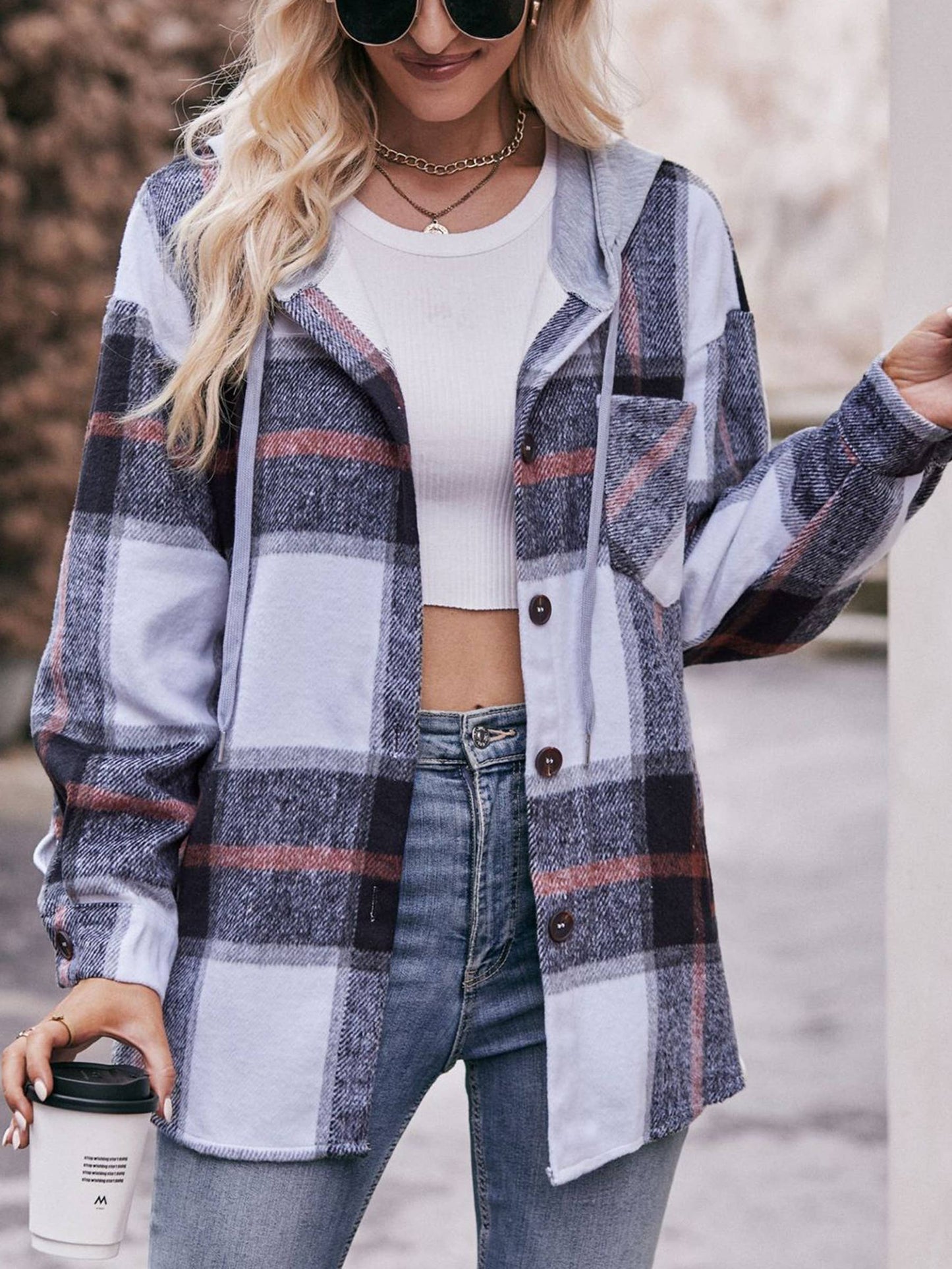 Hooded Jacket Casual Plaid Shirt