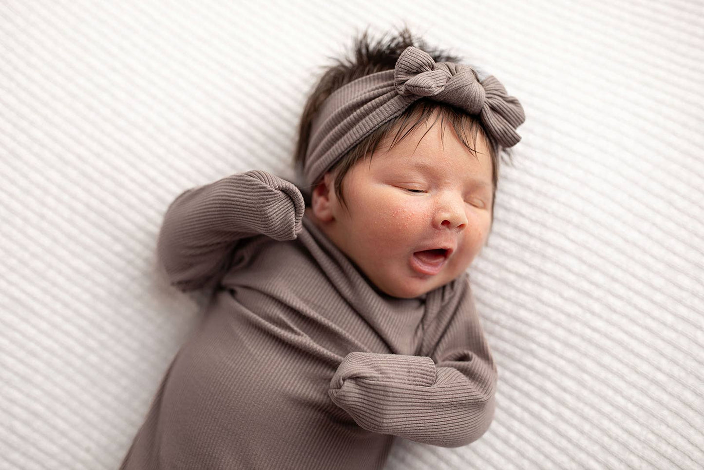 Cocoa Brown Ribbed Knotted Newborn Baby Gown sleepwear