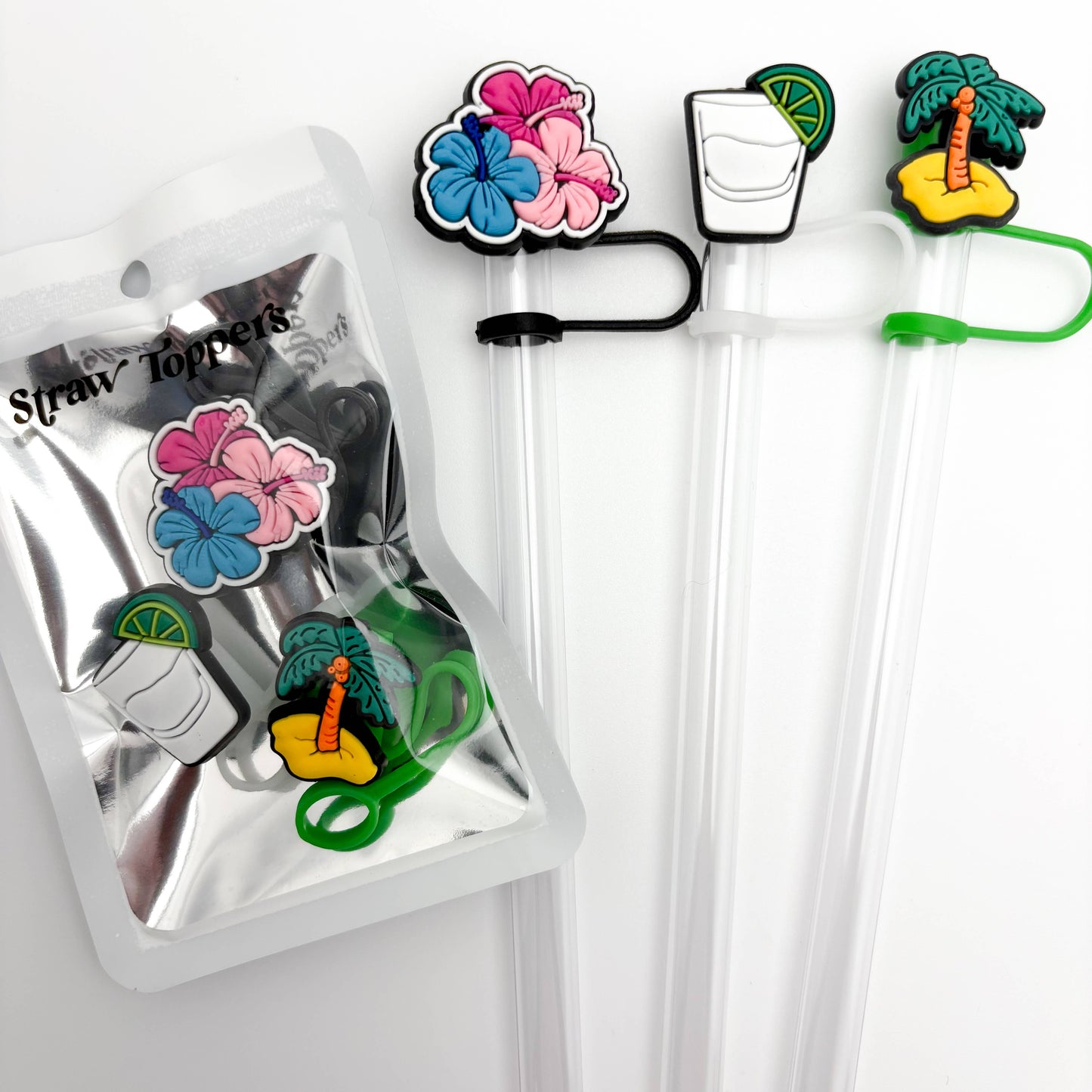 Straw Topper 3 pack - Palm Tree, Tropical Flowers, Cocktail