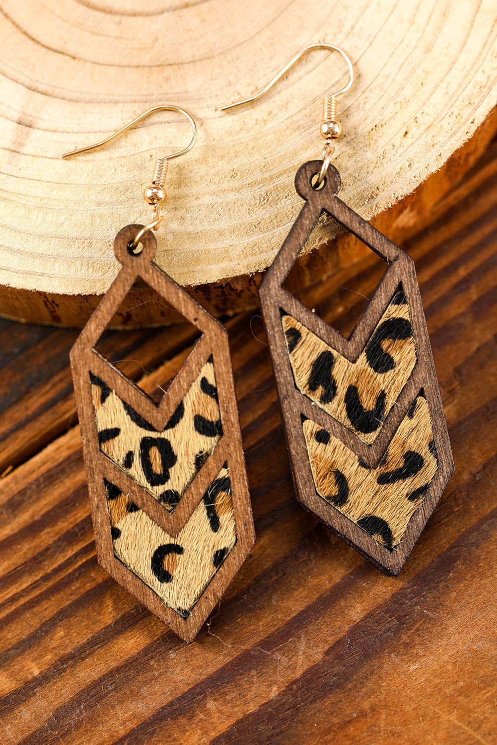 Chestnut Western Animal Print Insert Wooden Hollowed Earrings