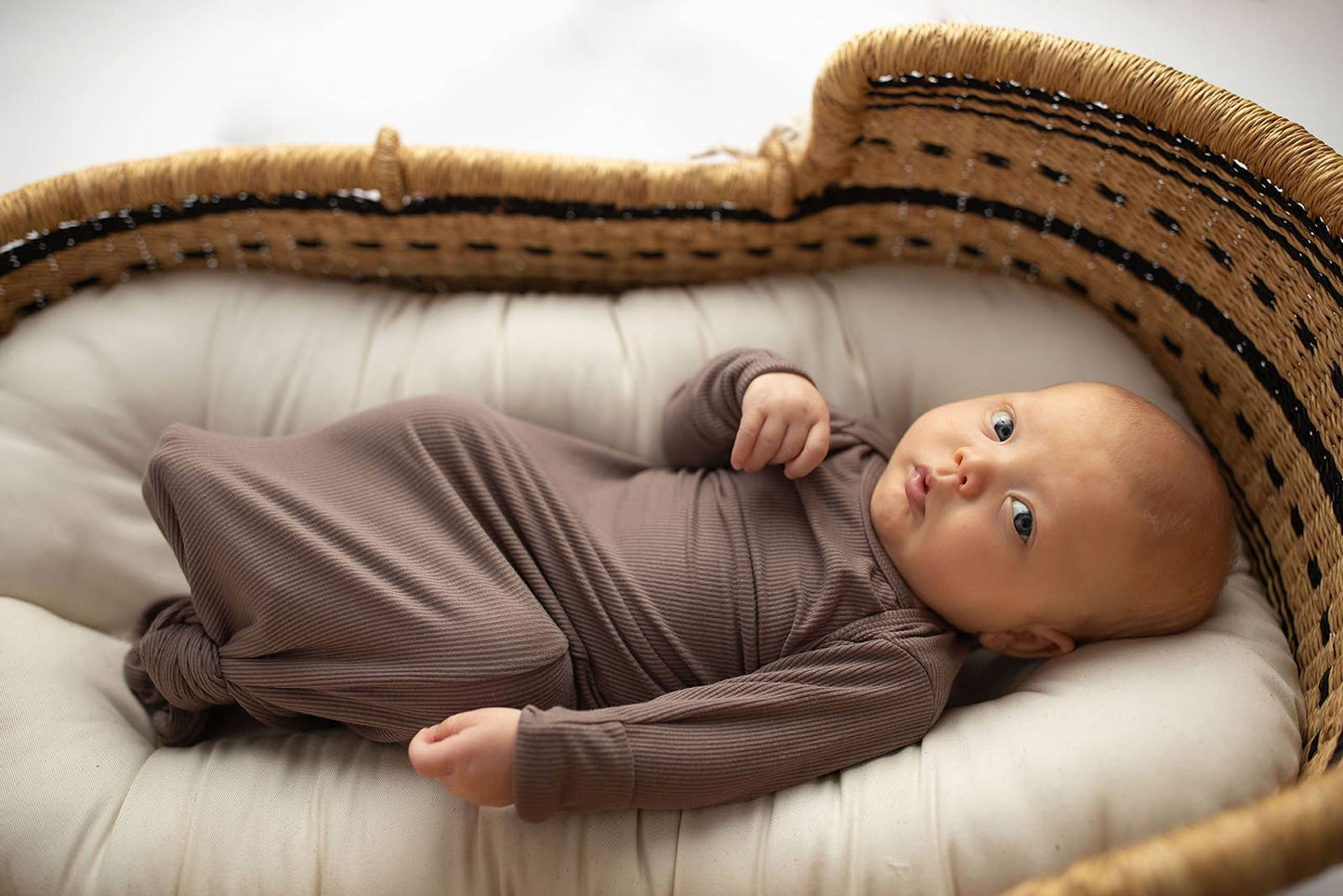 Cocoa Brown Ribbed Knotted Newborn Baby Gown sleepwear