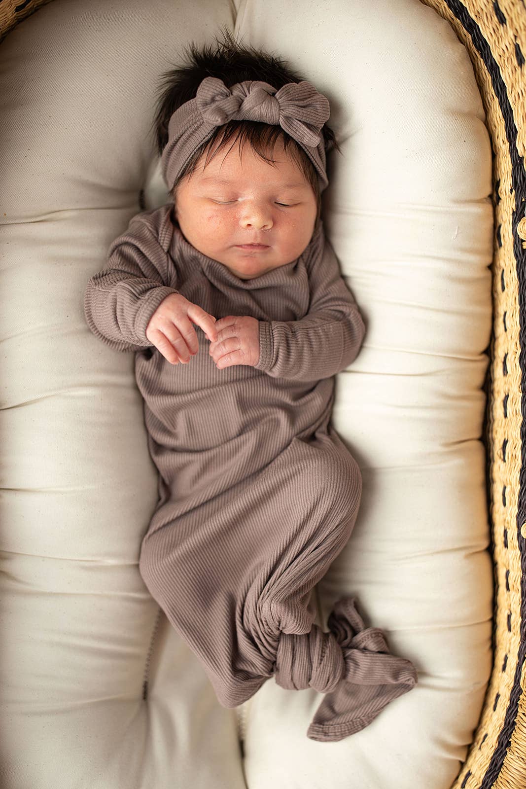 Cocoa Brown Ribbed Knotted Newborn Baby Gown sleepwear