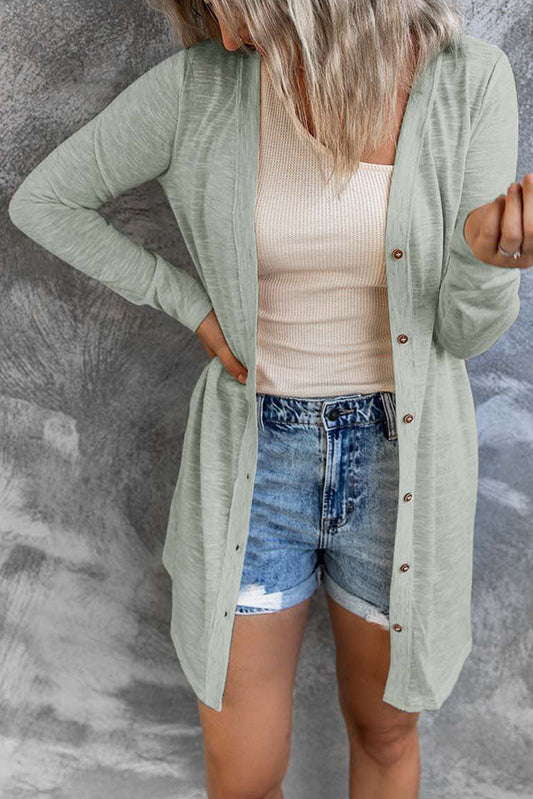 Solid Color Open-Front Buttons Cardigan