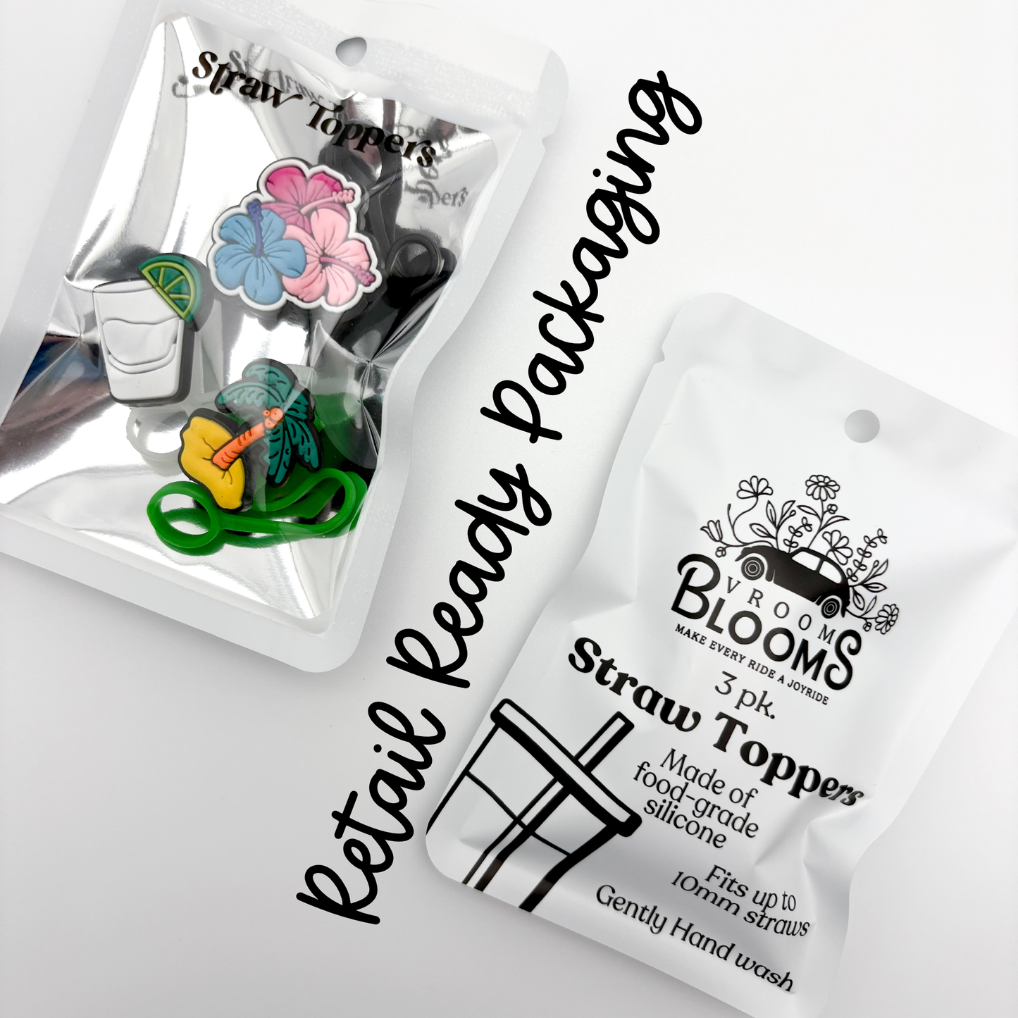 Straw Topper 3 pack - Palm Tree, Tropical Flowers, Cocktail