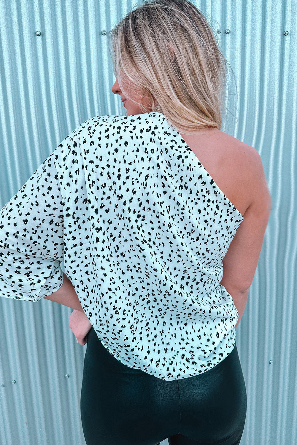 White Leopard Asymmetric One Shoulder Blouse