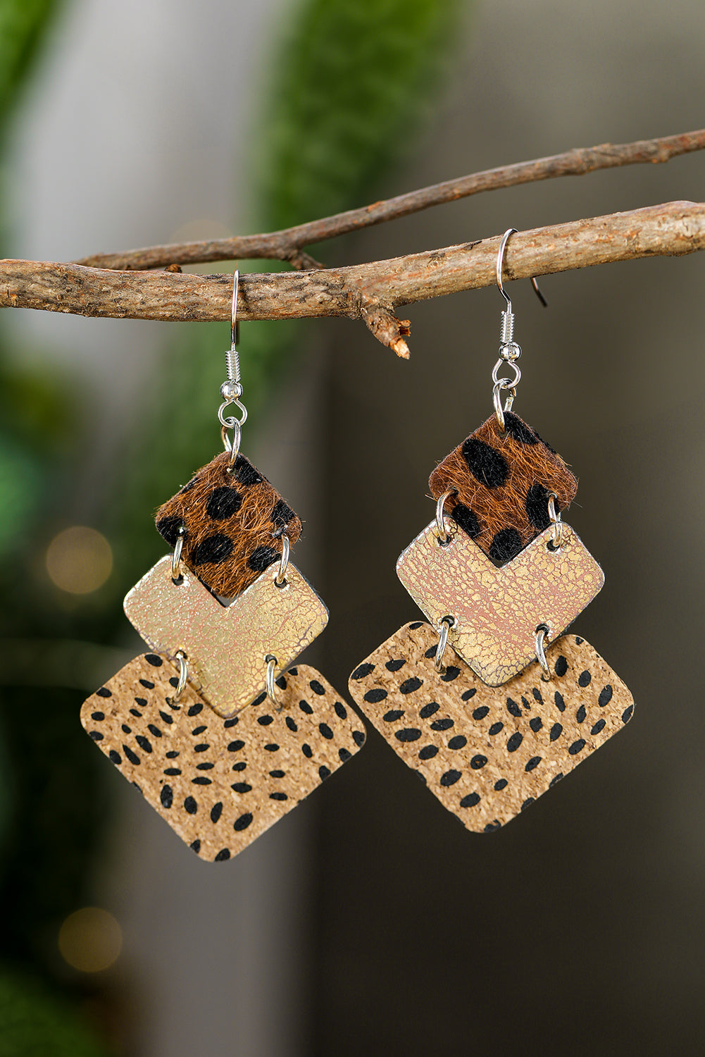 Leopard color block layered earrings