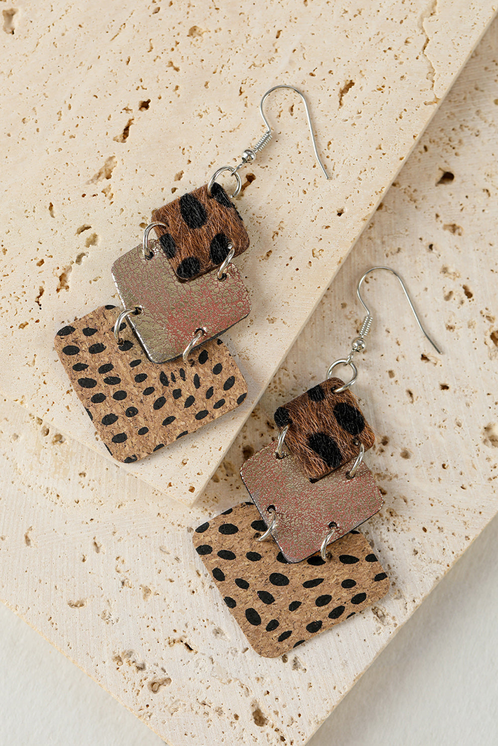 Leopard color block layered earrings