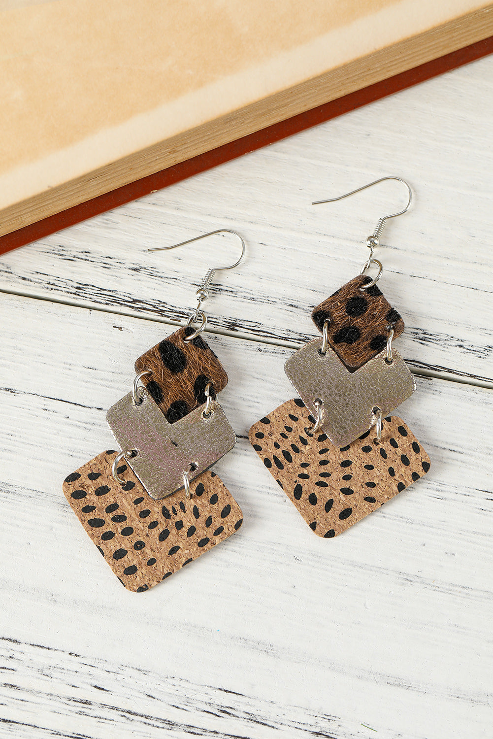 Leopard color block layered earrings