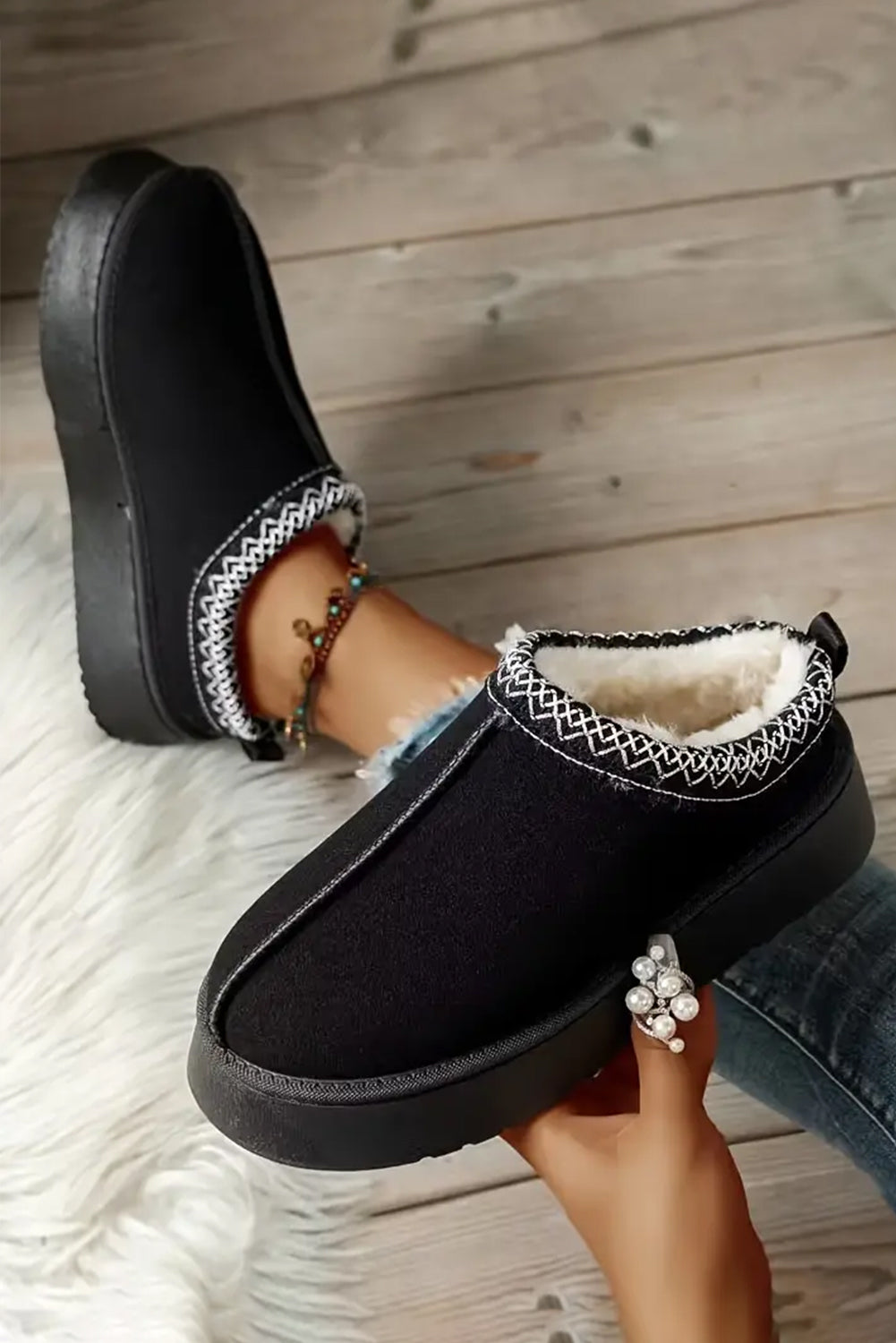 Black suede plush lined shoes