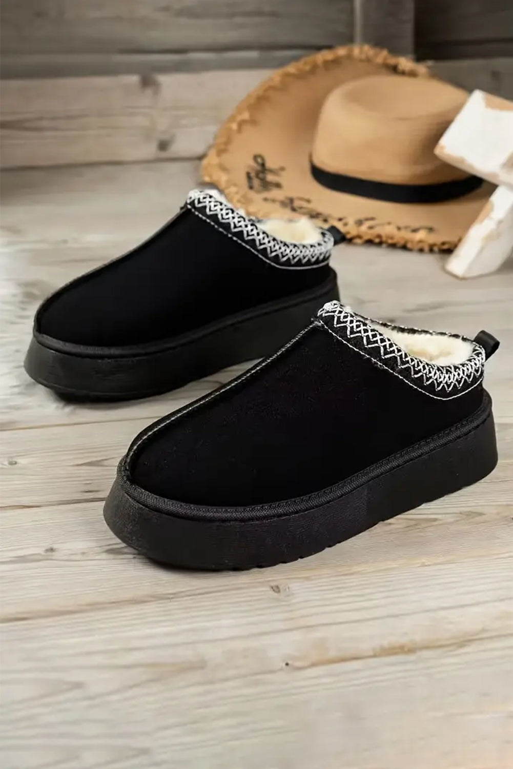 Black suede plush lined shoes