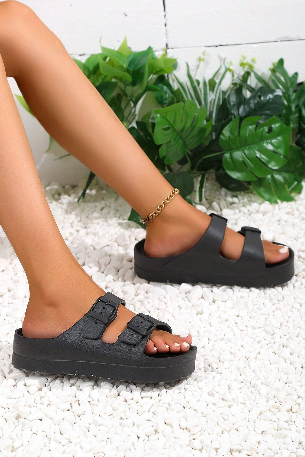 Black Double-buckle EVA Sandals