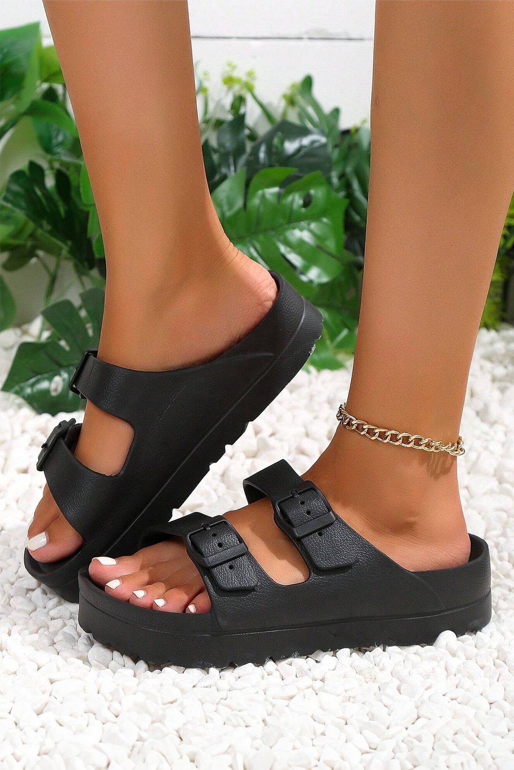 Black Double-buckle EVA Sandals