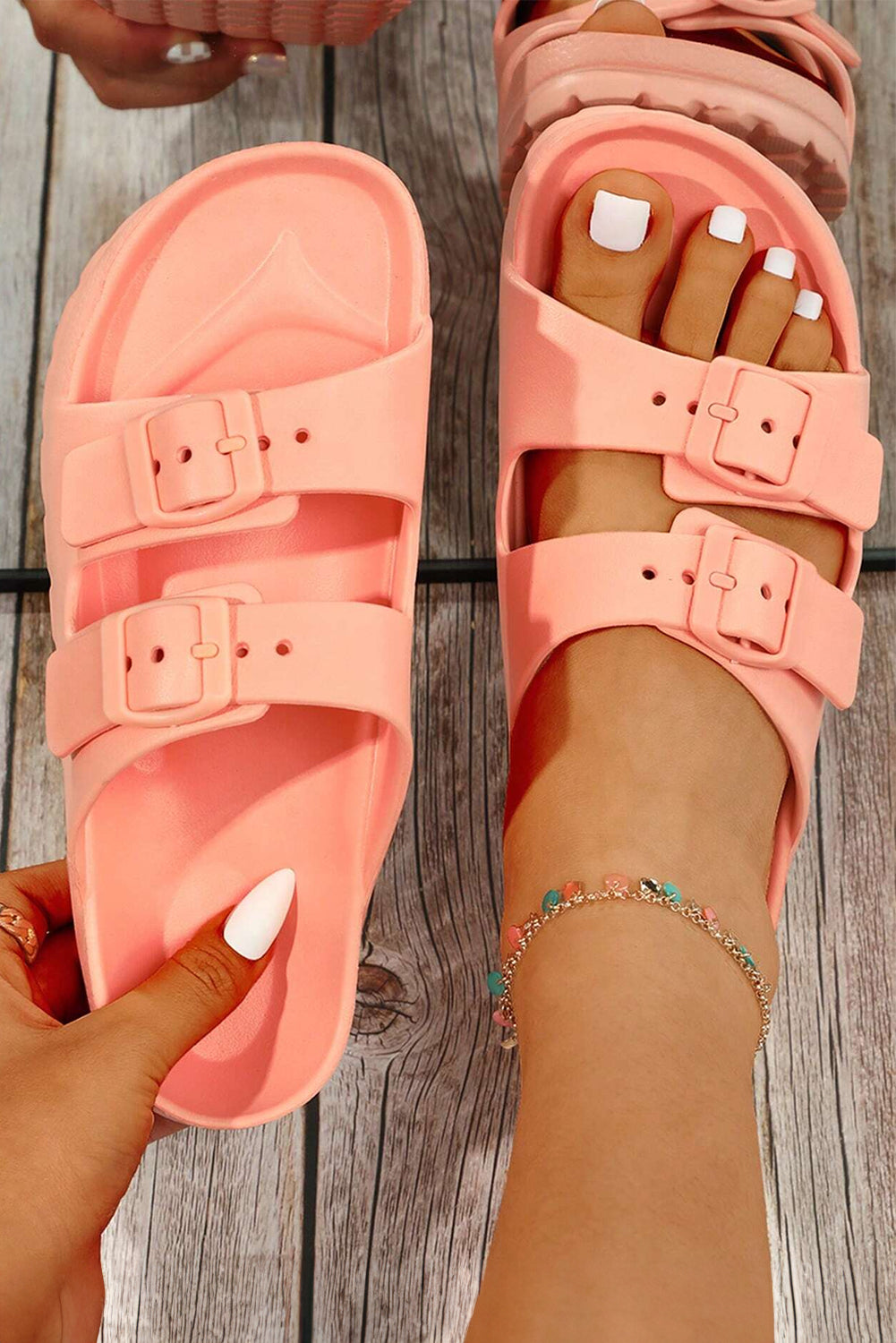 Pale Chestnut Double-buckle Sandals