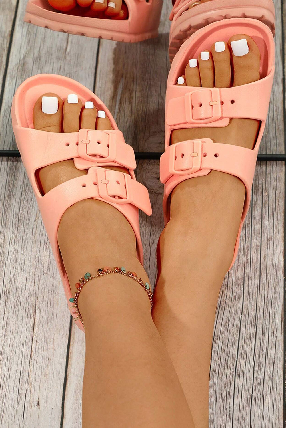 Pale Chestnut Double-buckle Sandals