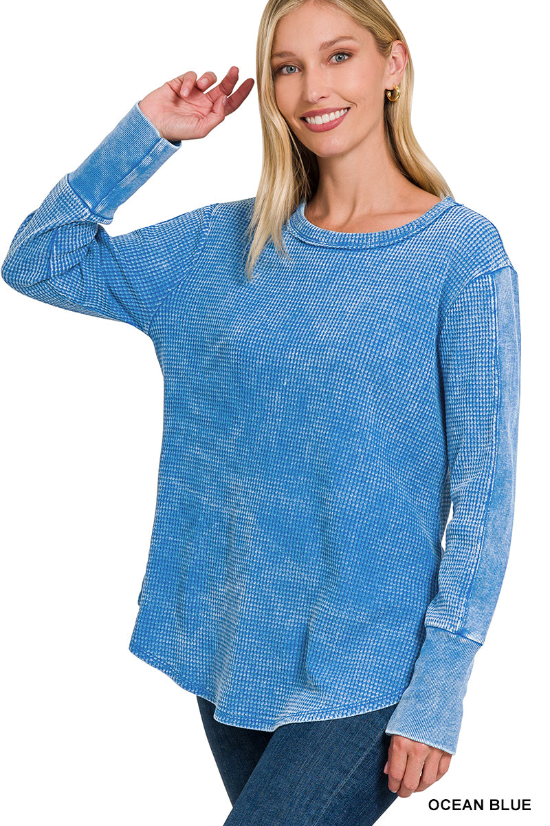 WASHED BABY WAFFLE LONG SLEEVE TOP