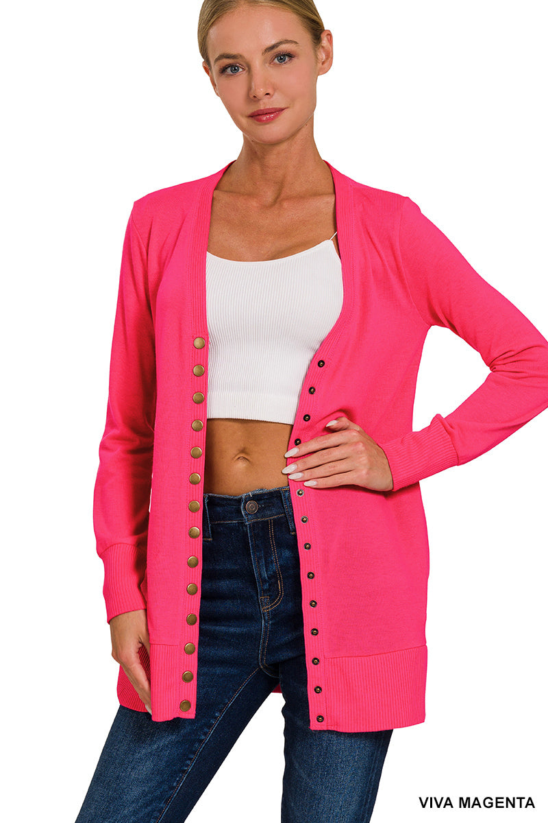 SNAP BUTTON SWEATER CARDIGAN WITH SIDE POCKETS