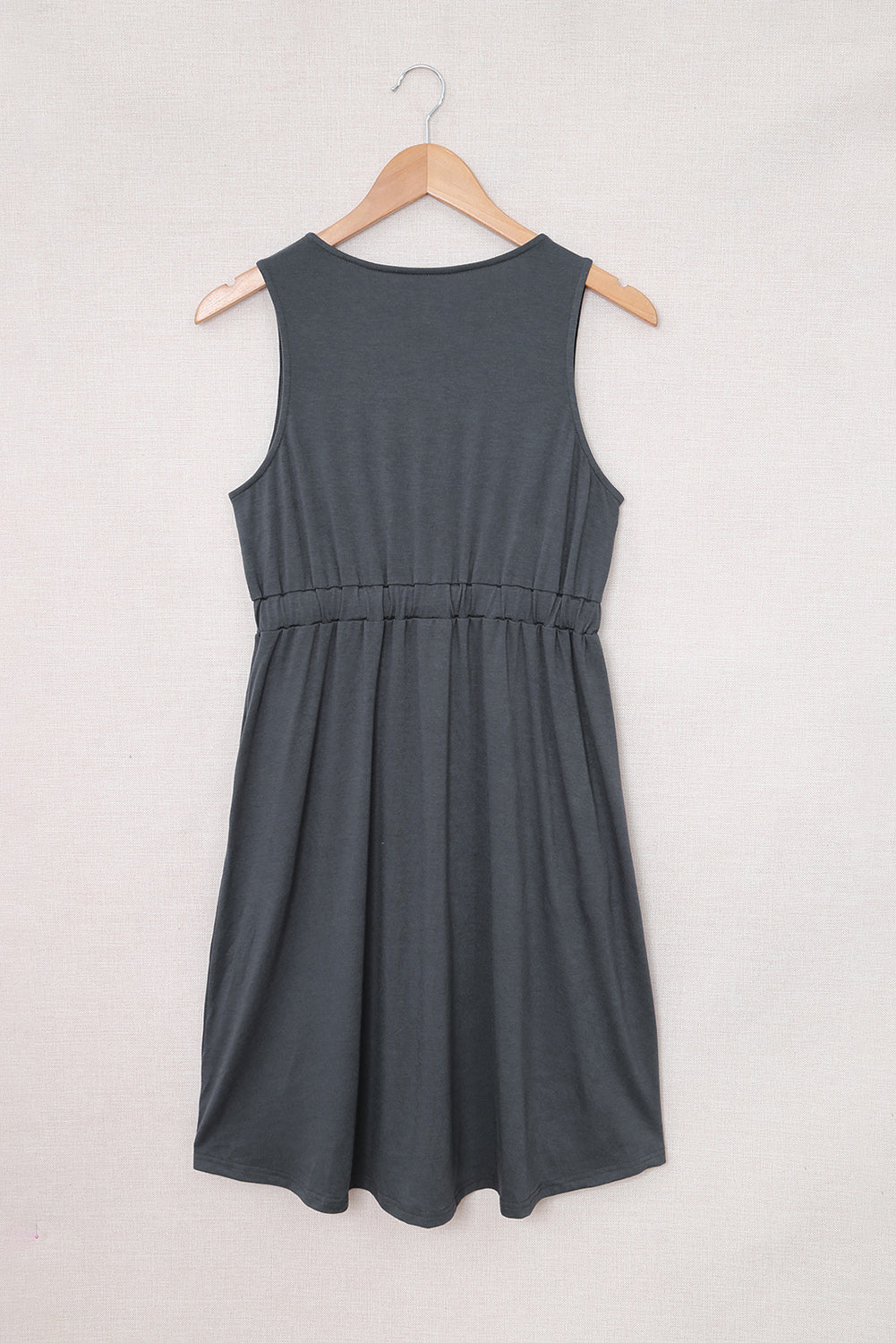 Gray Buttons Sleeveless High Waist Mini Dress